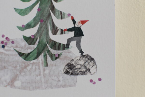 Dwarf decorating the Christmas tree - greetings card