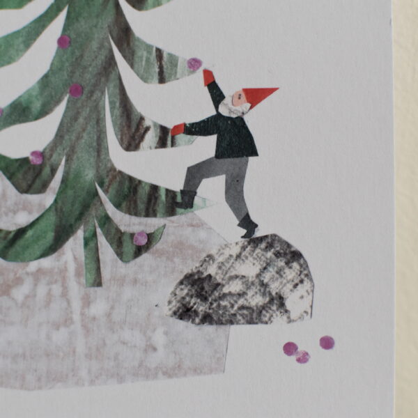 Dwarf decorating the Christmas tree - greetings card