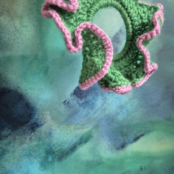 Green-lilac crochet scrunchie