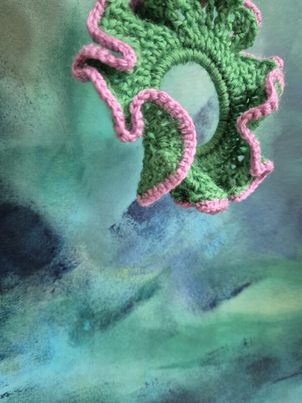 Green-lilac crochet scrunchie